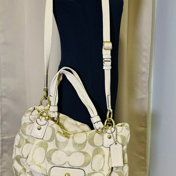 COACH Kristin Lurex Champagne Woven Hobo Shoulder Bag Purse 16806 - Picture 1 of 4